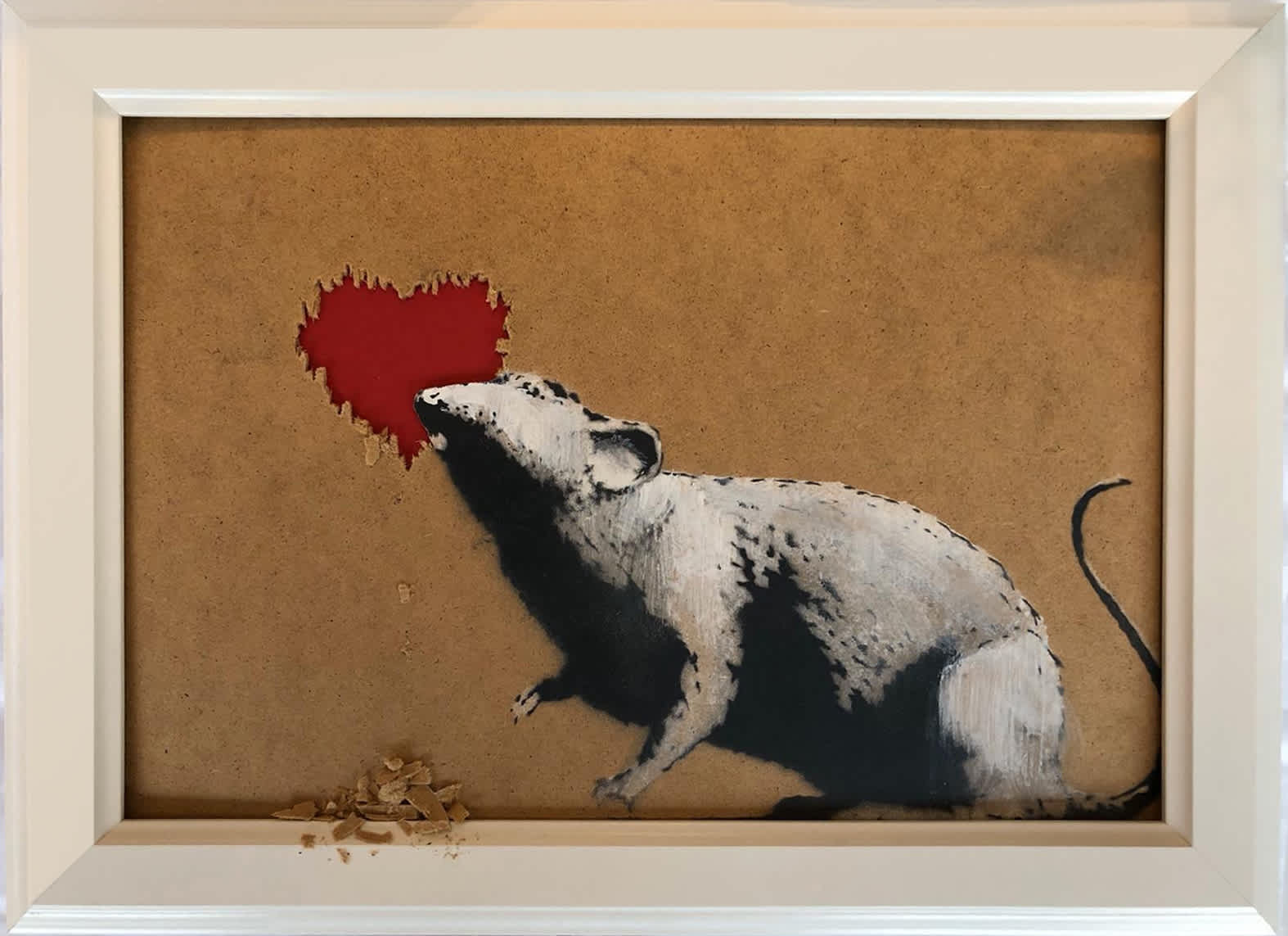 Banksy Rat and Heart Spray paint and emulsion on board