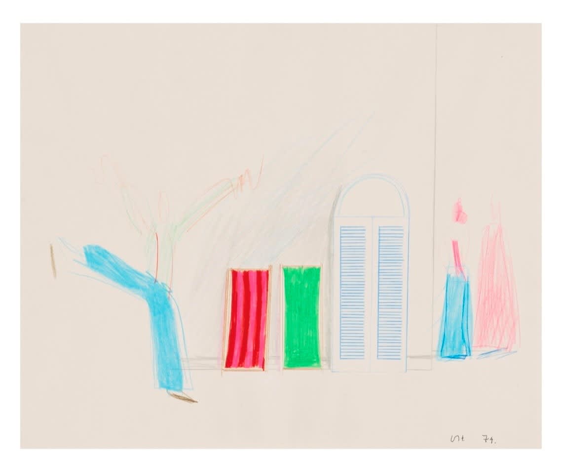 David Hockney Poolside Coloured pencil and graphite on paper