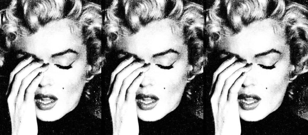 Russell Young Marilyn Crying Triptych - Snow White (B+W) Hand pulled acrylic paint and enamel screen print on linen with...
