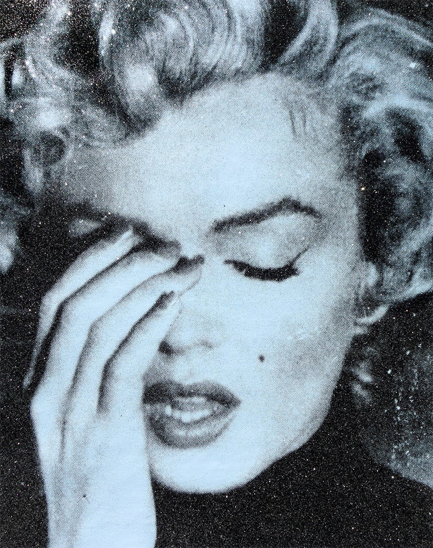 Russell Young Marilyn Crying (Siren Blue) Acrylic paint, enamel and diamond dust screen print on linen