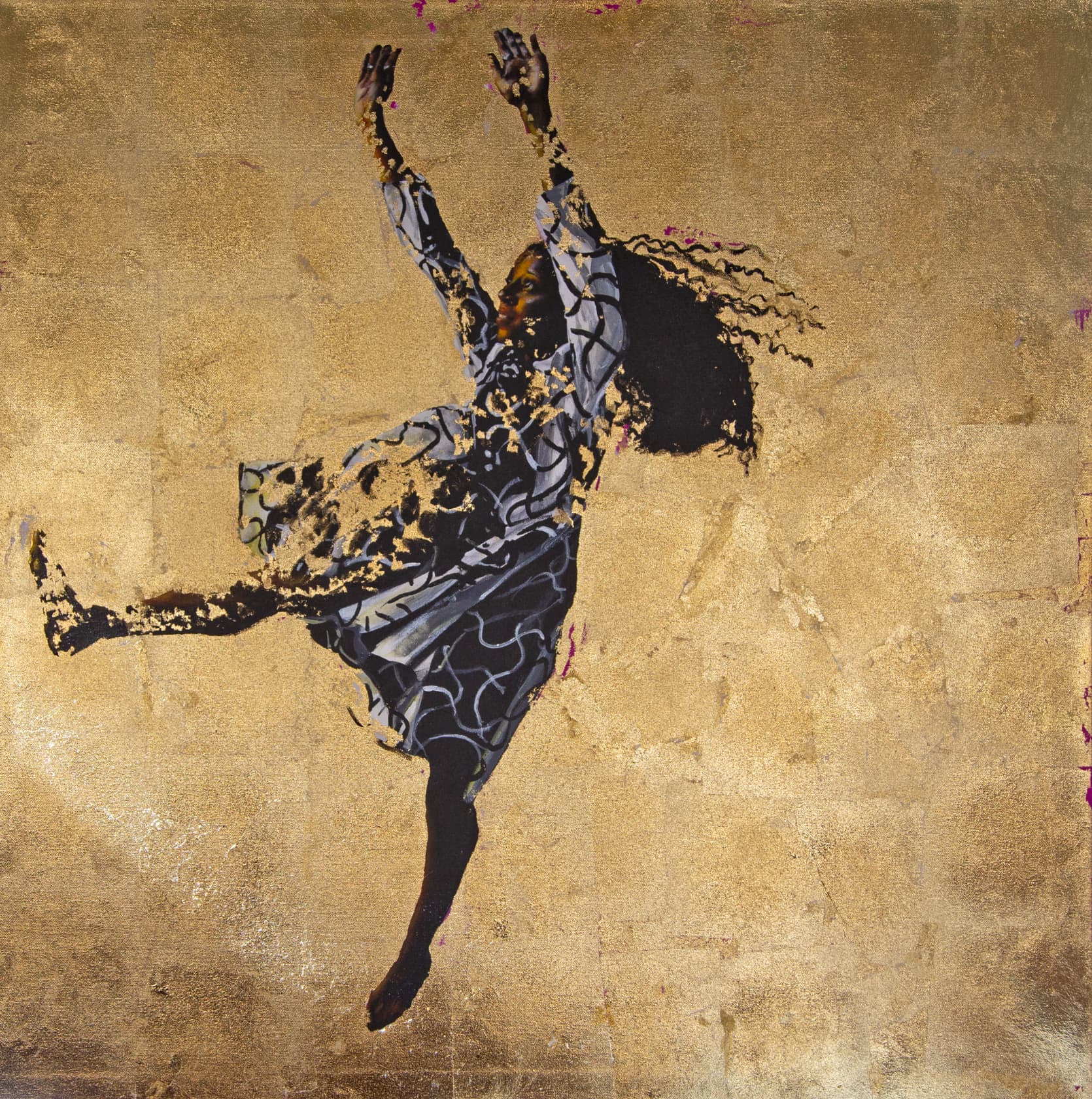 Dawn Okoro Free Fall Acrylic and Gold Leaf on Canvas
