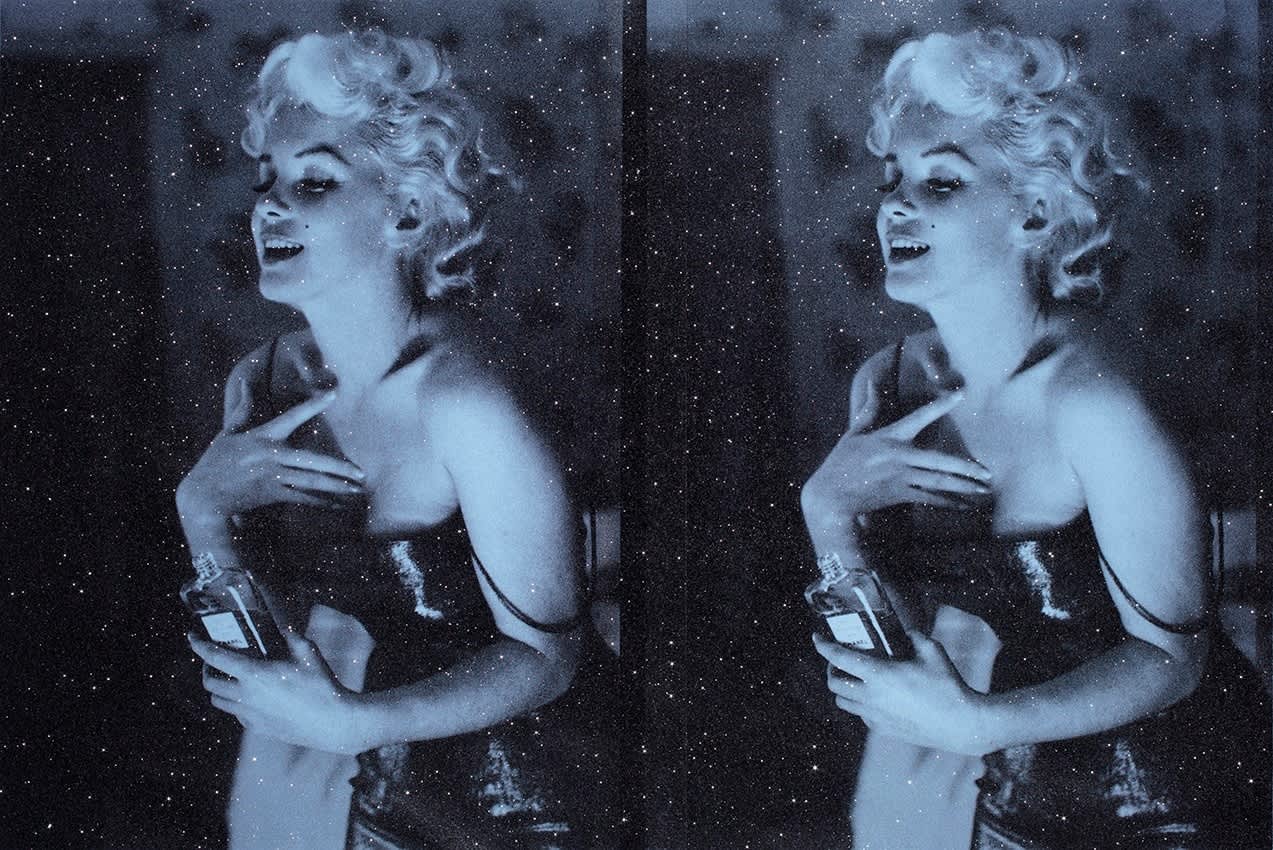 Russell Young Marilyn Chanel Diptych - Powder Blue Acrylic, oil based ink and diamond dust hand pulled screen print on...