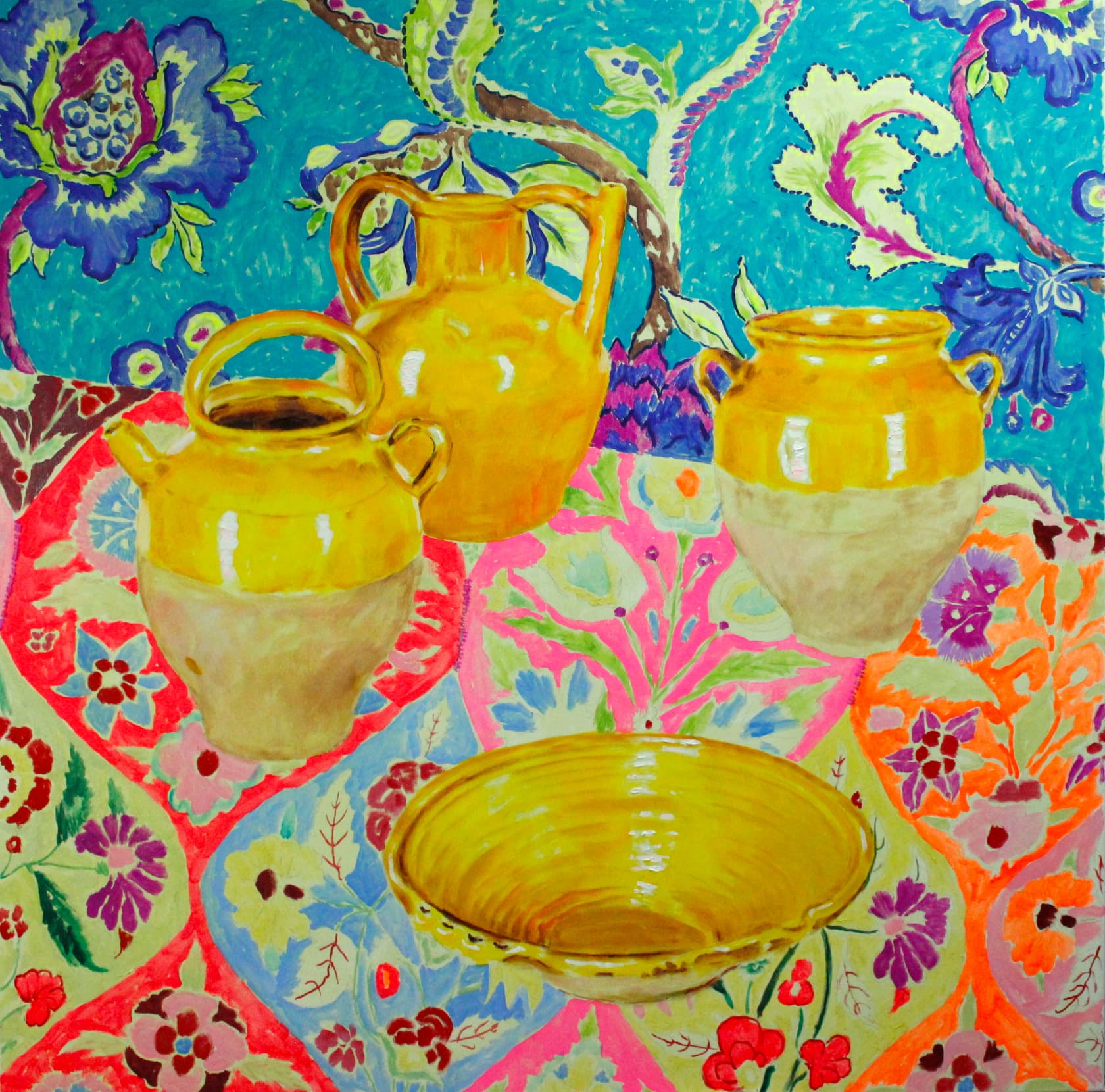 Michael Slusakowicz Composition with Four Yellow Objects Oil on canvas