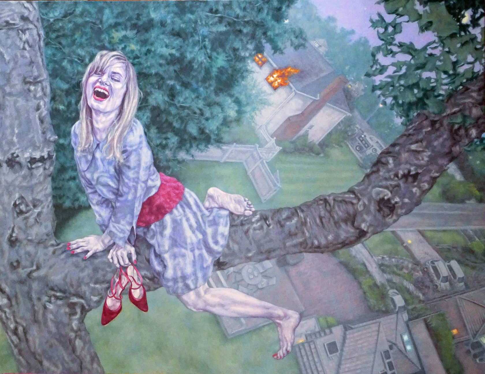 Roxana Halls Laughing While Perching Oil on Linen