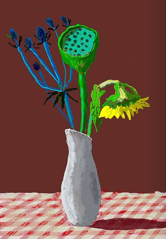 David Hockney, 19th March 2021, Sunflower with Exotic Flower, 2021