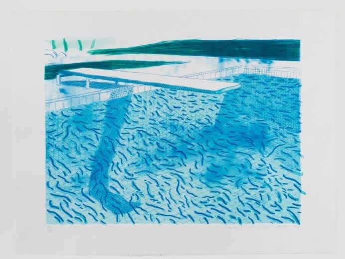 David Hockney, Lithograph of Water Made of Thick and Thin Lines and Two Light Blue Washes, 1978-80