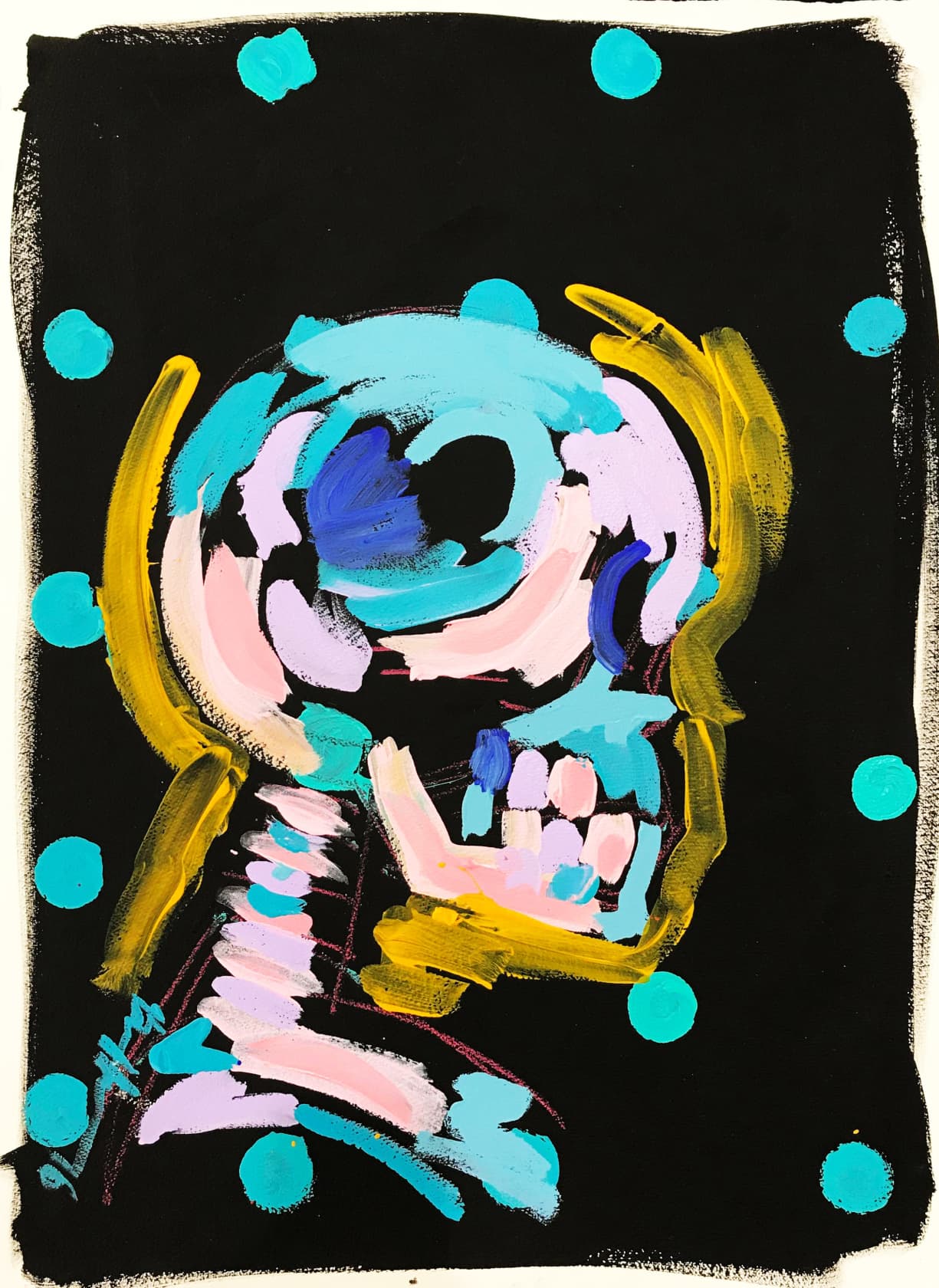 Bradley Theodore Light Blue Skull Acrylics on cold press paper