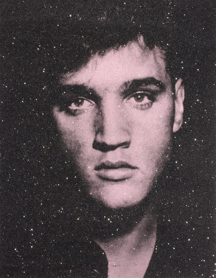 Russell Young Elvis Heartbreak (Bruised Pink) Acrylic, oil based ink and diamond dust hand pulled screen print on linen