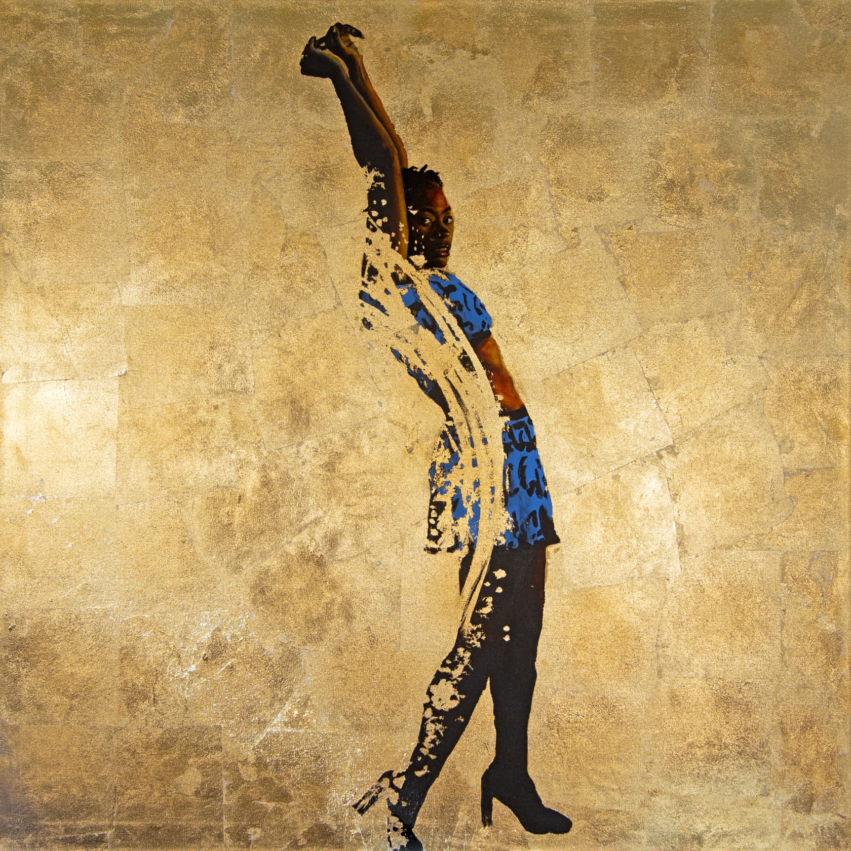 Dawn Okoro Listen Up Acrylic and Gold Leaf on Canvas