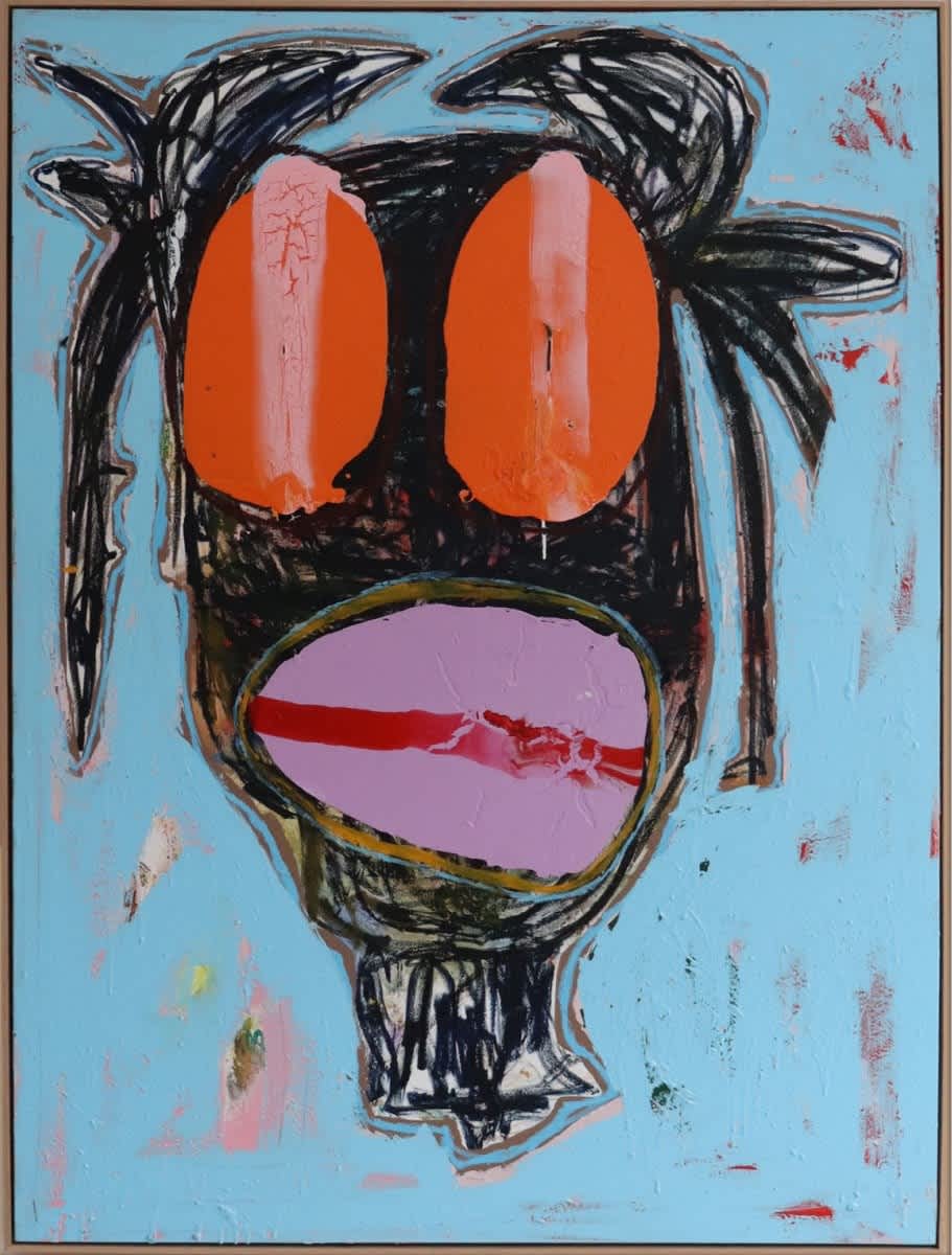 Jack Kabangu Blue World Mixed Media on Canvas (Acrylic, Oil, Oil Stick, Oil Pastel, Sand and Paper)