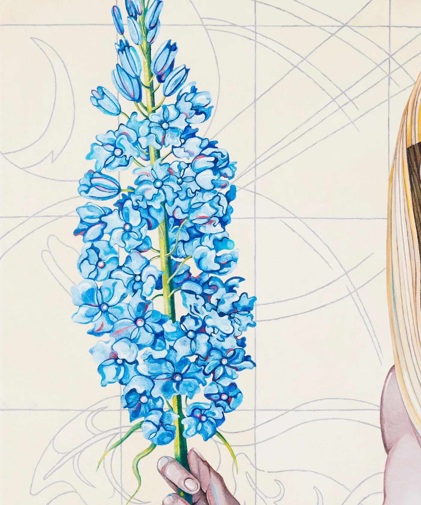 Caroline Coon Self with Delphinium age 70, 2016