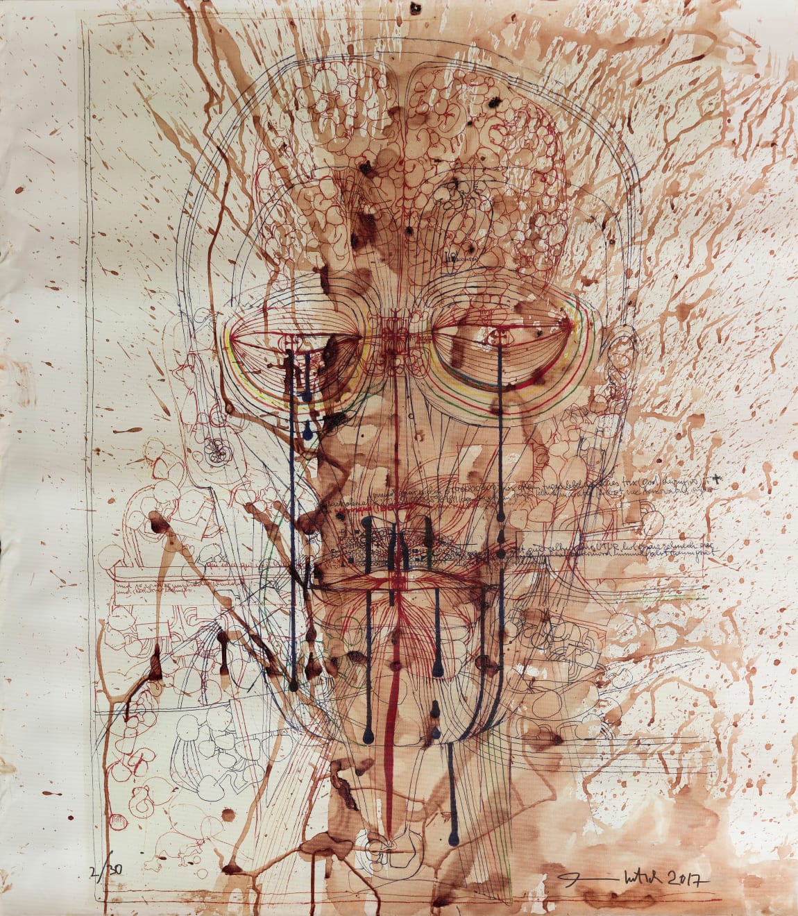 Hermann Nitsch, Edipo Re, 2 di 30, 2017, 118,5x103cm, mixed media. Courtesy ABC-ARTE & Fondazione Morra