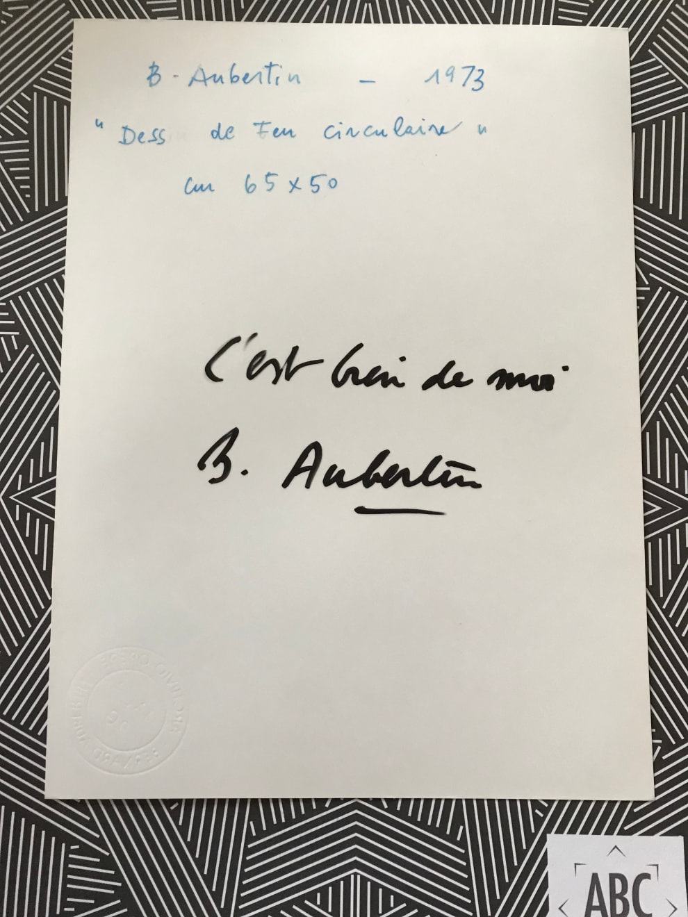 Bernard Aubertin, Dessin de feu circulaire, 1973