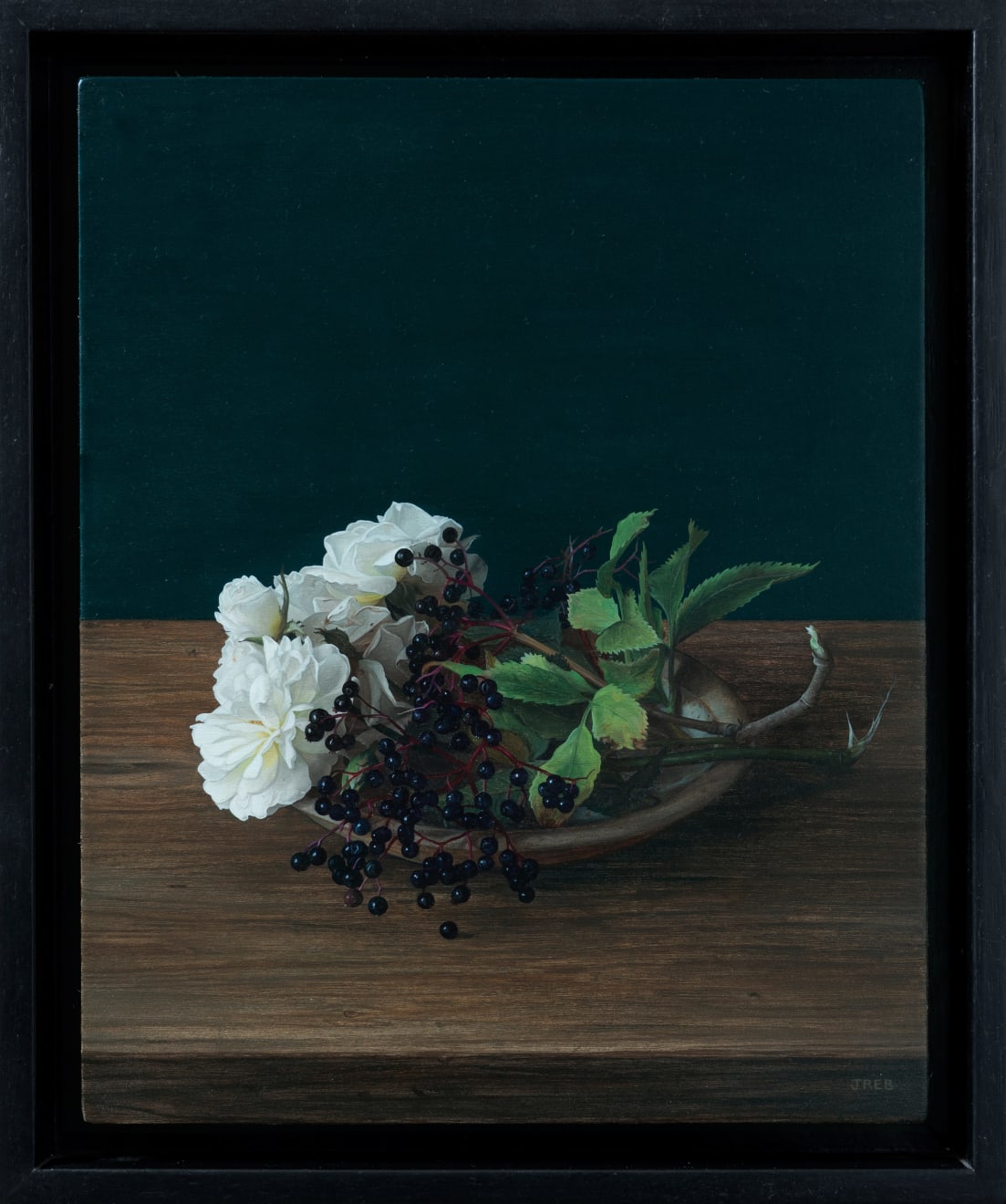 Jane Beharrell, Elderberries with White Roses, 2023