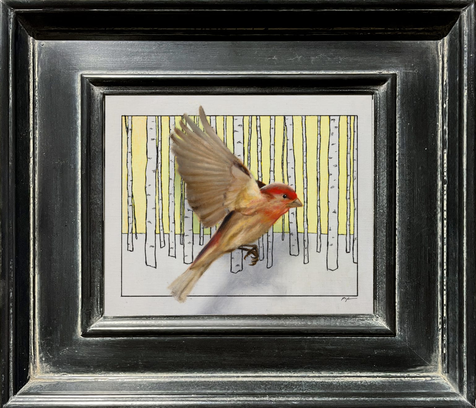 Mark R. Pugh, House Finch, Winter Aspens, 2024