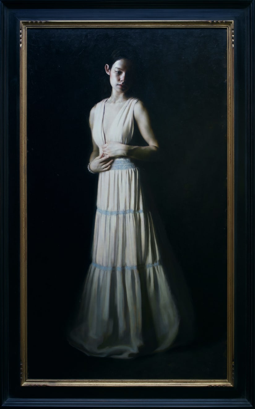 Carla Paine, Girl in Blue and White Dress , 2024