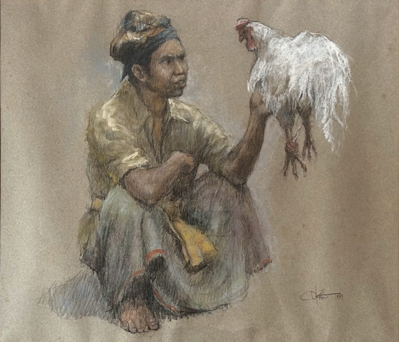 Chris Suharso, A Man and His White Rooster / Jago Putih, 1989