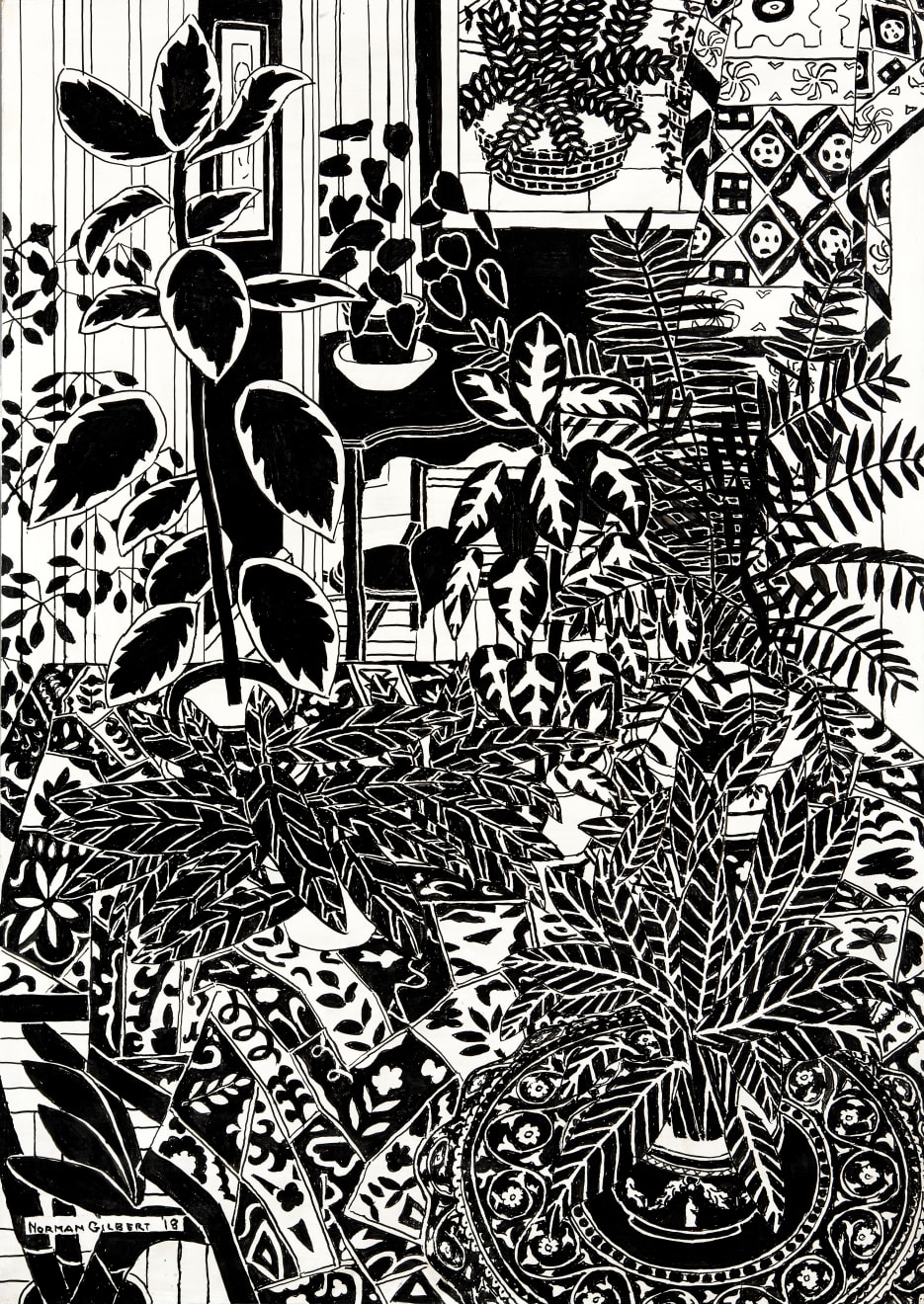 Norman Gilbert, Plants and Patchwork B&W, 2018