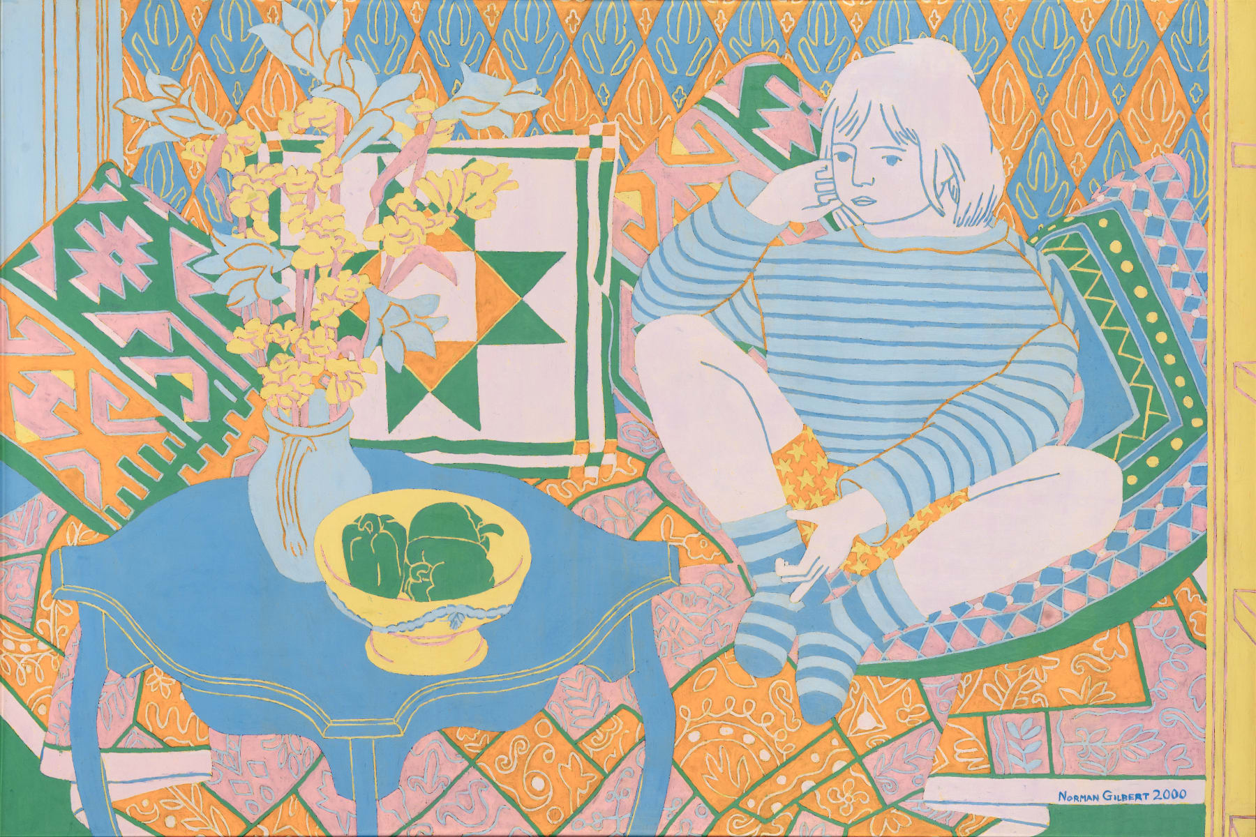 Norman Gilbert, Child, Flowers and Cushions, 1999