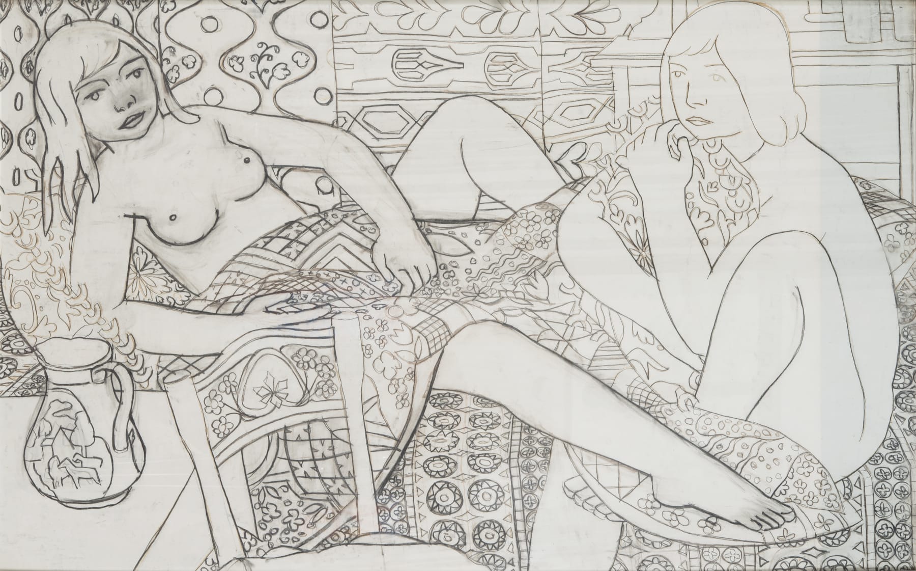 Norman Gilbert, Boy and Girl and Blue and White Bed Mat, 1974