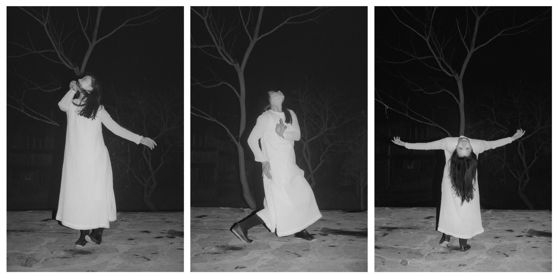 A black-and-white triptych photograph from the section