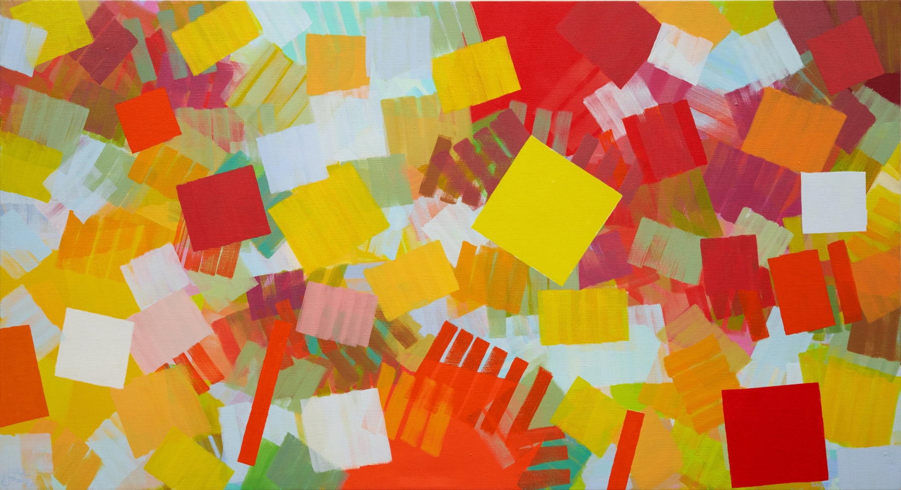 Samia Halaby, Red Flirting with Yellow, 2018