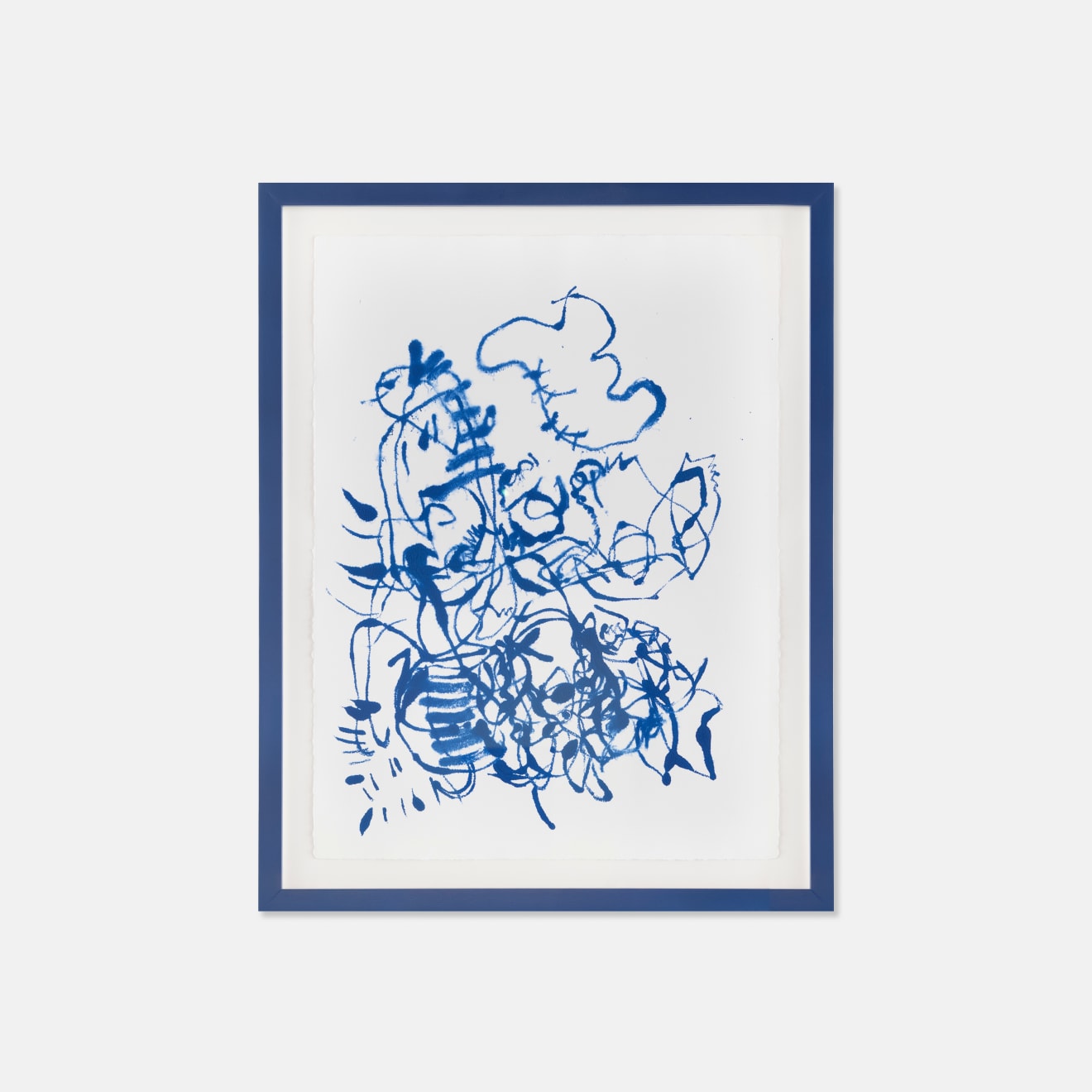 Josh Robbins, Monkey, Kirby, Elmo, Duck, Hello Kitty, Stitch, Rabbit and Cloud (Blue Mono Print) Blind Drawing From Bed, 2023