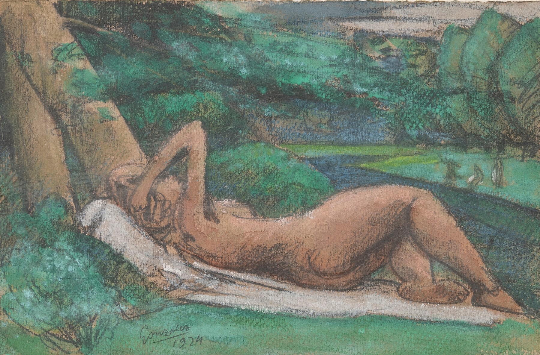 Julio Gonzales, Nu allongé sous un arbre, 1924