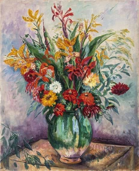 Henri Manguin、【Fleurs dans un Vase】 Henri Manguin (1874-1949), Vase vert et fleurs, 1928
