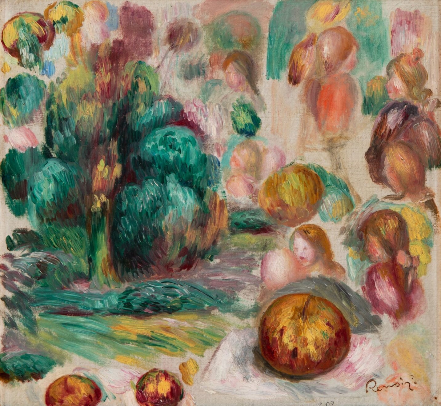 Pierre-Auguste Renoir (1841-1919), Têtes, arbres et fruits, circa 1892