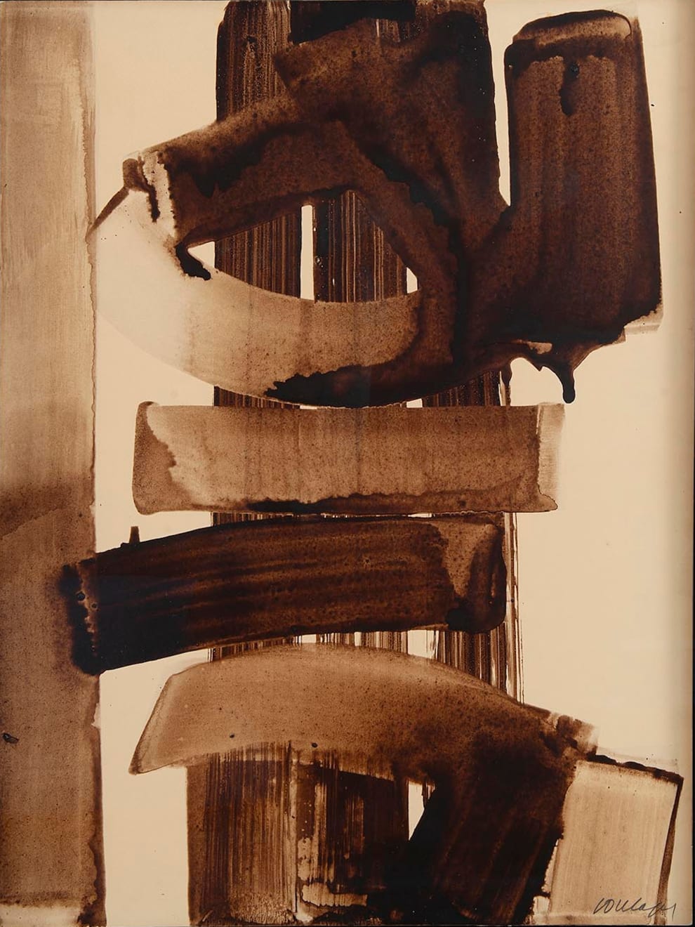 Pierre Soulages (1919-2022), "Peinture (gouache) sur papier 65 cm x 50" I Brou de noix, 1973