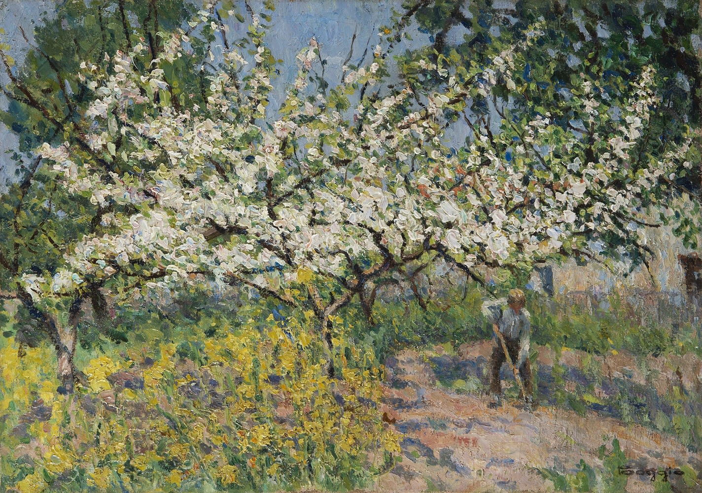 Emilio Boggio, Le jeune laboureur sur le pommier en fleurs, 1918