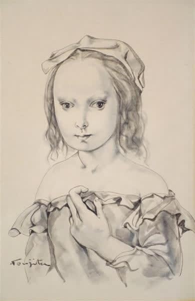 Léonard Foujita, Portrait de jeune fille, Circa 1952