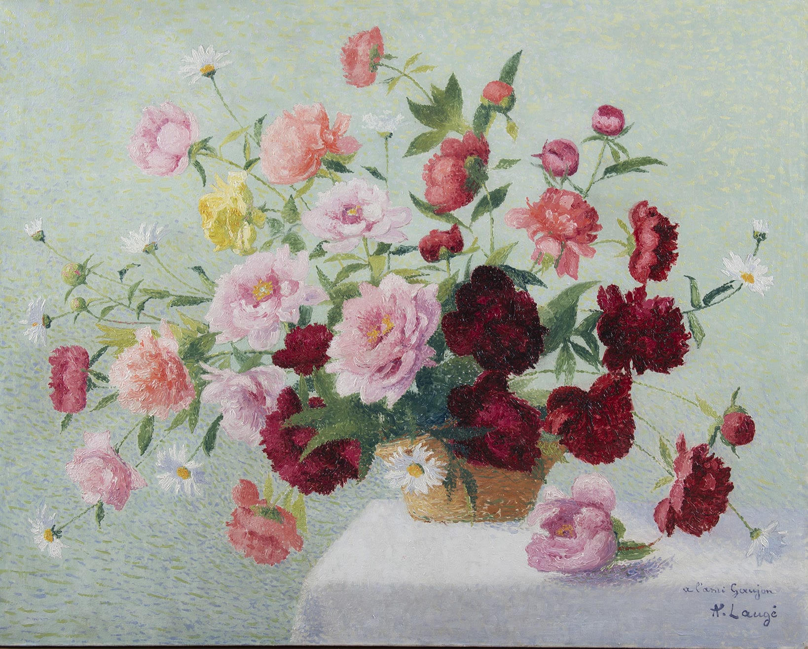 Achille Laugé, Bouquet de pivoines, roses et marguerites, circa 1920
