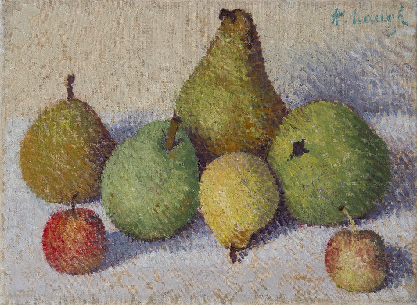 Achille Laugé, Nature morte aux cinq poires et aux deux pommes