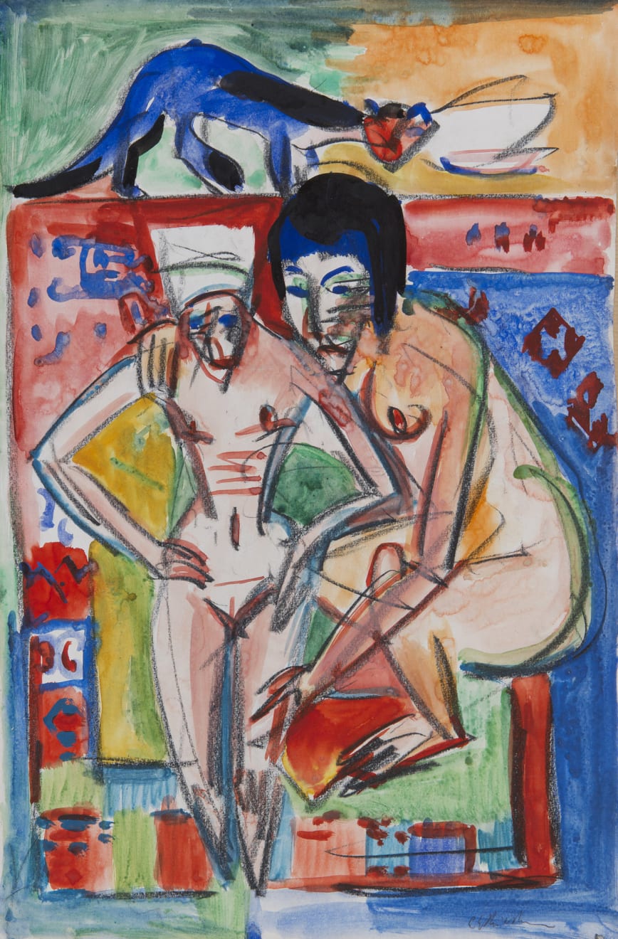 Ernst Ludwig Kirchner, Nackte Frau und Mädchen (vermutlich Frau Anna Müller), circa 1925