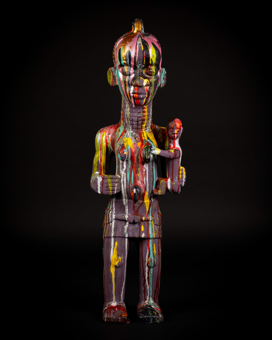 Painted Bena Lulua Sculpture, 19th - 20th century x 2019