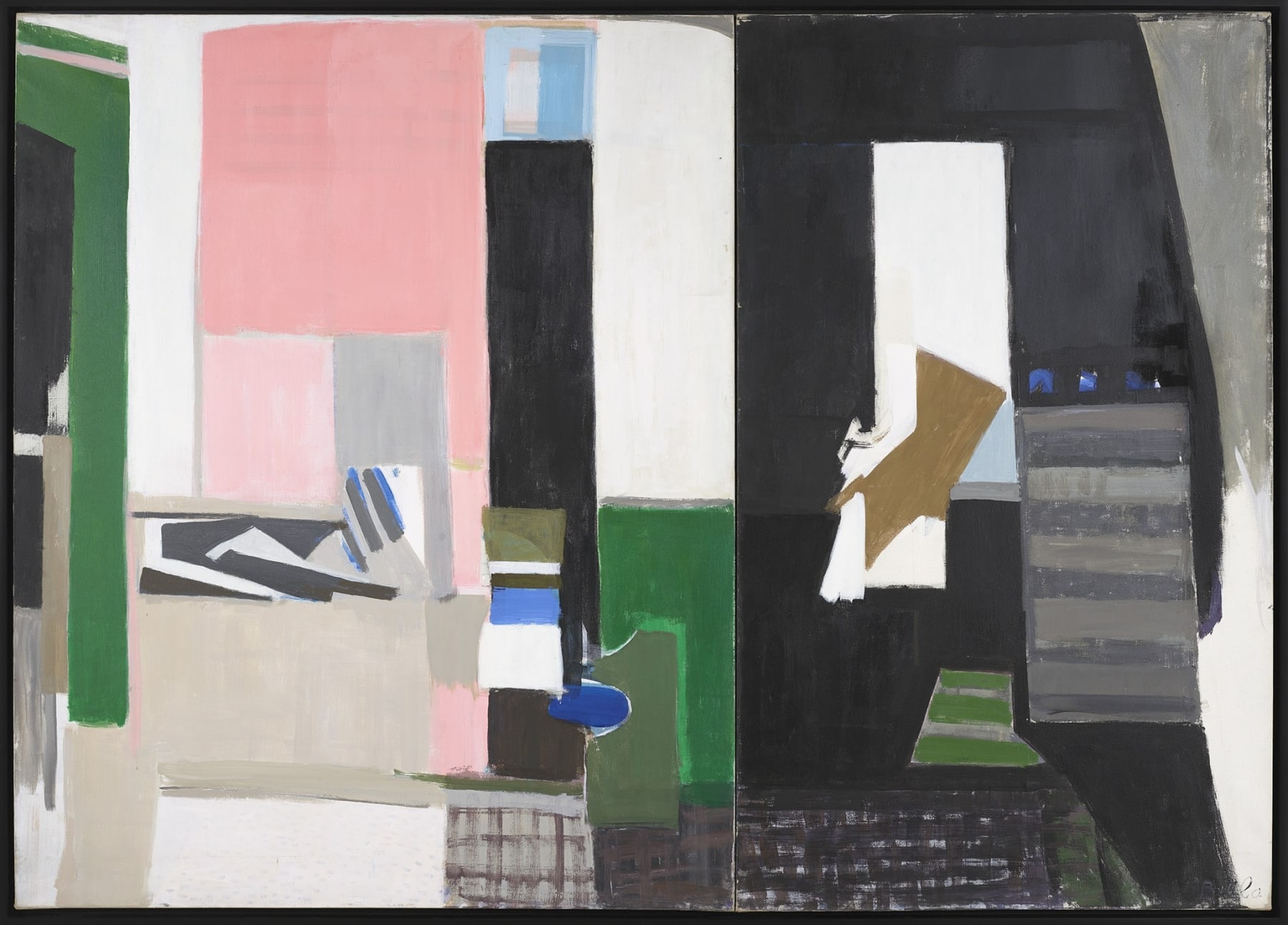 Janice Biala, Intérieur à grands plans noirs, blancs, rose (Interior with large black, white, pink planes), 1972