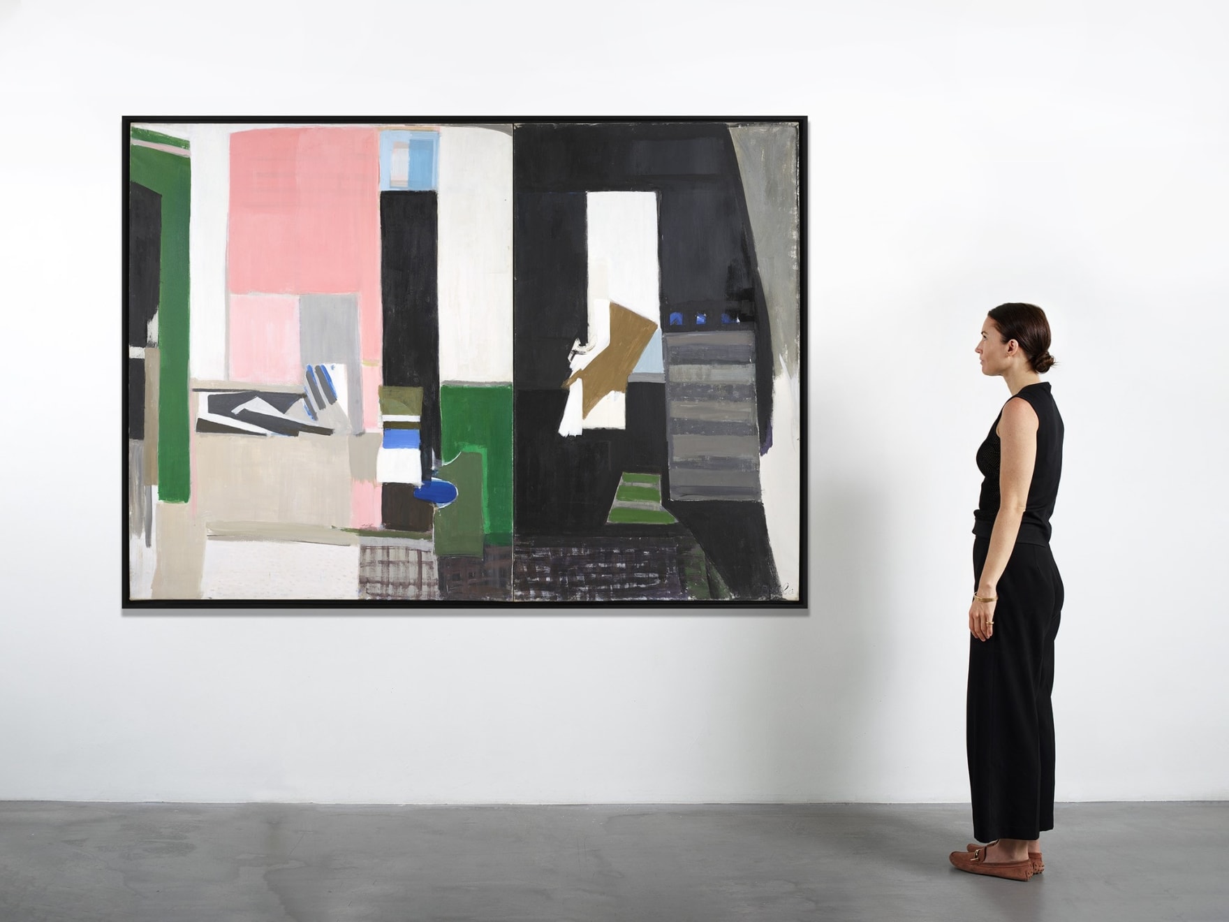 Janice Biala, Intérieur à grands plans noirs, blancs, rose (Interior with large black, white, pink planes), 1972