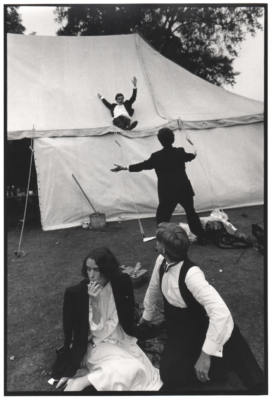 Dafydd Jones, Sliding down the marquee during the New College May Ball, Oxford, 24 June, 1983