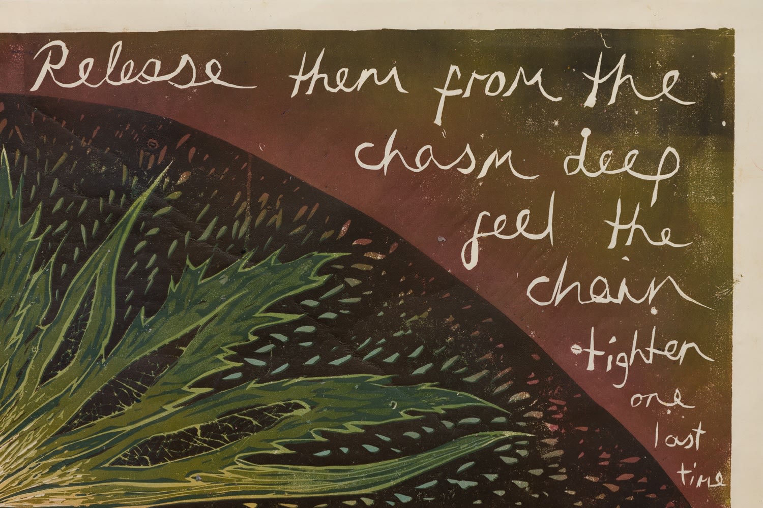Detail of plant and text in Alexi Marshall's print
