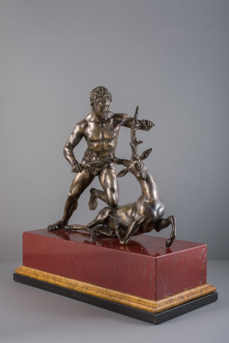 SILVER SCULPTURE HERCULES WITH DEER, Northern Italy, end of 19th Century
