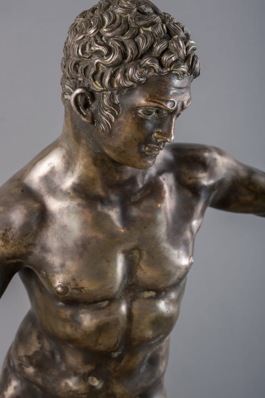 SILVER SCULPTURE HERCULES WITH DEER, Northern Italy, end of 19th Century