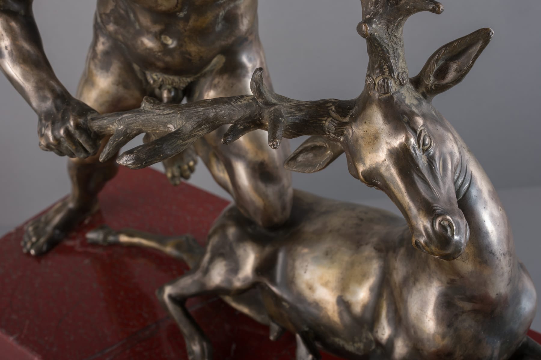 SILVER SCULPTURE HERCULES WITH DEER, Northern Italy, end of 19th Century