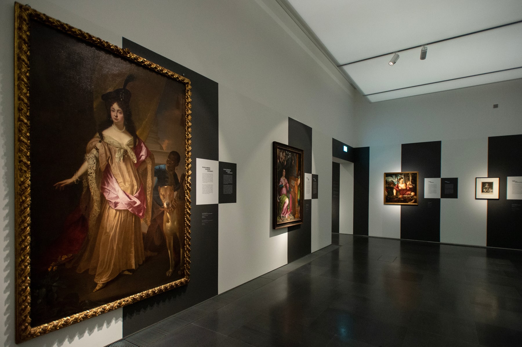 Salomon Adler, Portrait of a noble woman with a dark servant and a dog