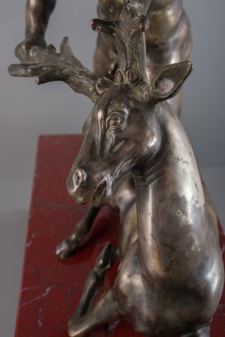SILVER SCULPTURE HERCULES WITH DEER, Northern Italy, end of 19th Century