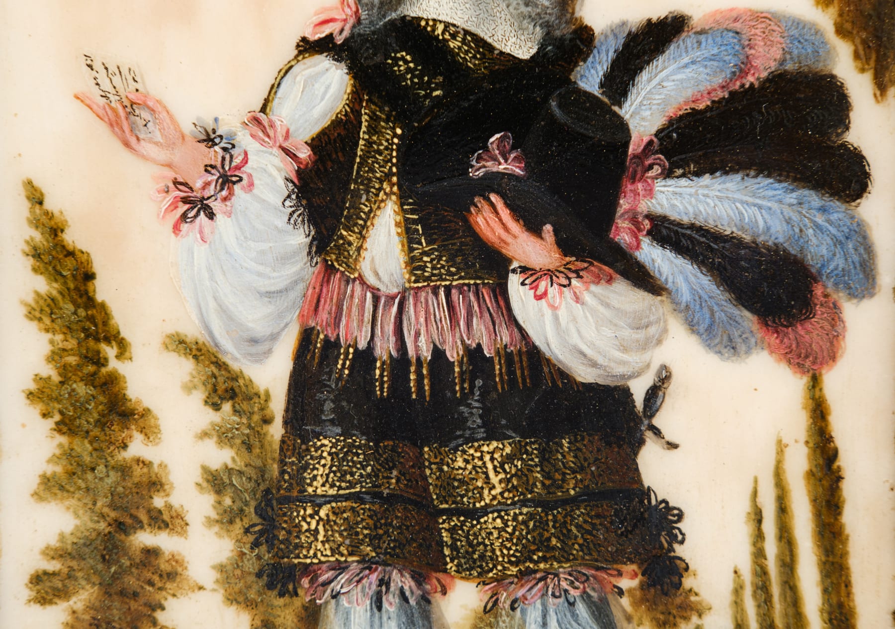 French School, MARBLE PAINTING OF GENTLEMAN IN ARMOR, Rome, 18th Century