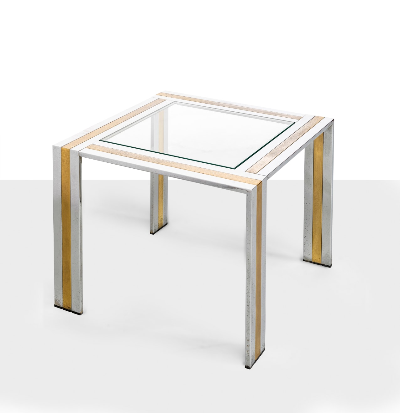 Romeo Rega attr., Glass, brass and steel coffee table, Prod. Italy, 1970 ca.