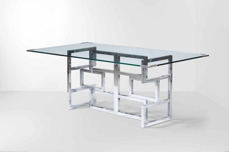 Romeo Rega, Table with steel structure and glass top , Prod. Italia, 1970 ca.
