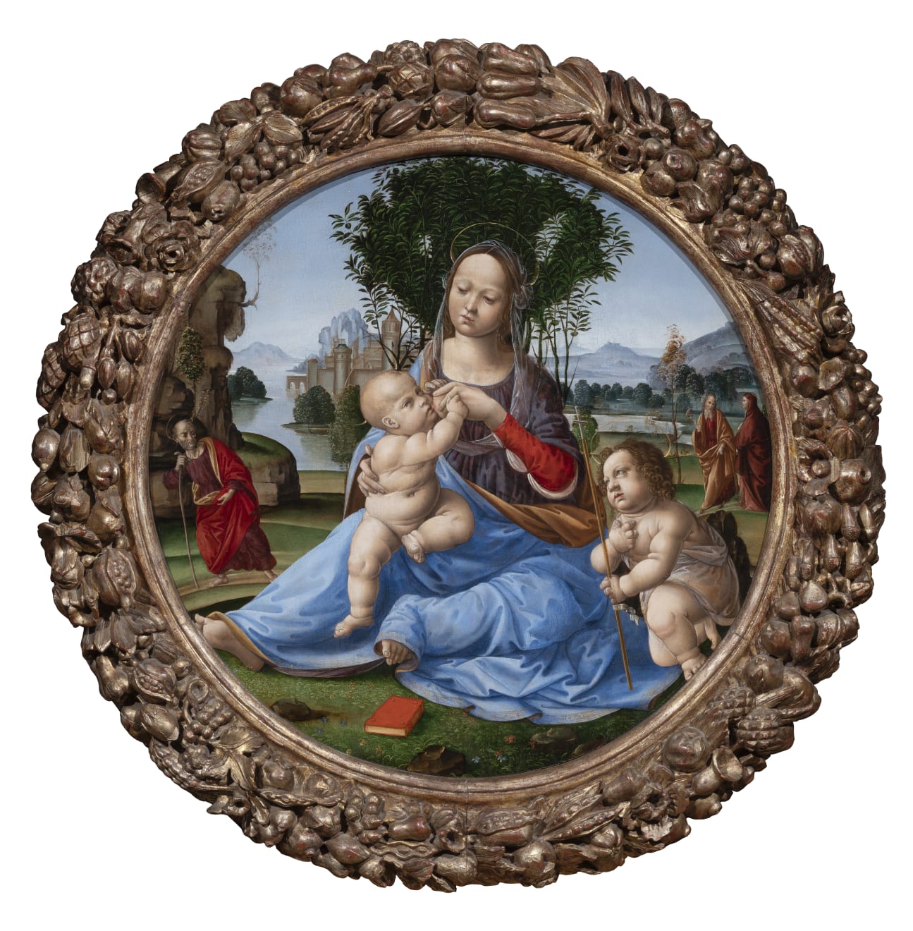 'TOMMASO', Tondo depicting the Madonna and Child with St. John the Baptist and in the background St. Joseph, St. Elizabeth and St. Zachariah